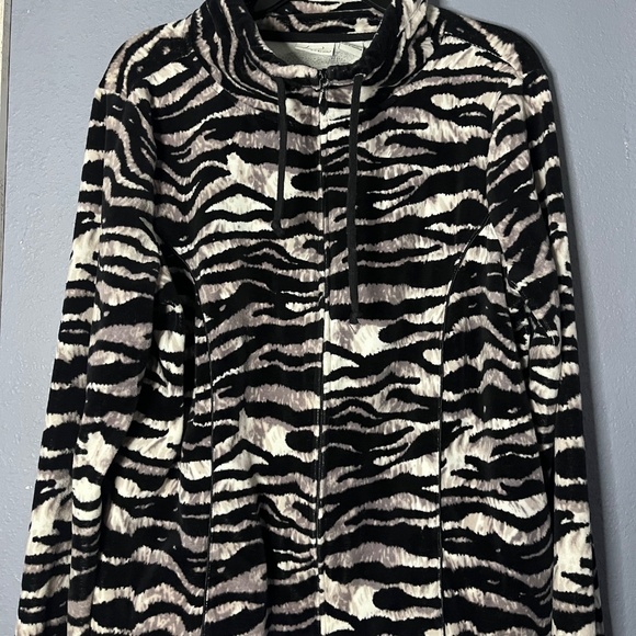 Kim Rogers Full Zip Jacket Womens Large Animal Print Soft Cozy Fleece Drawstring - Picture 2 of 7
